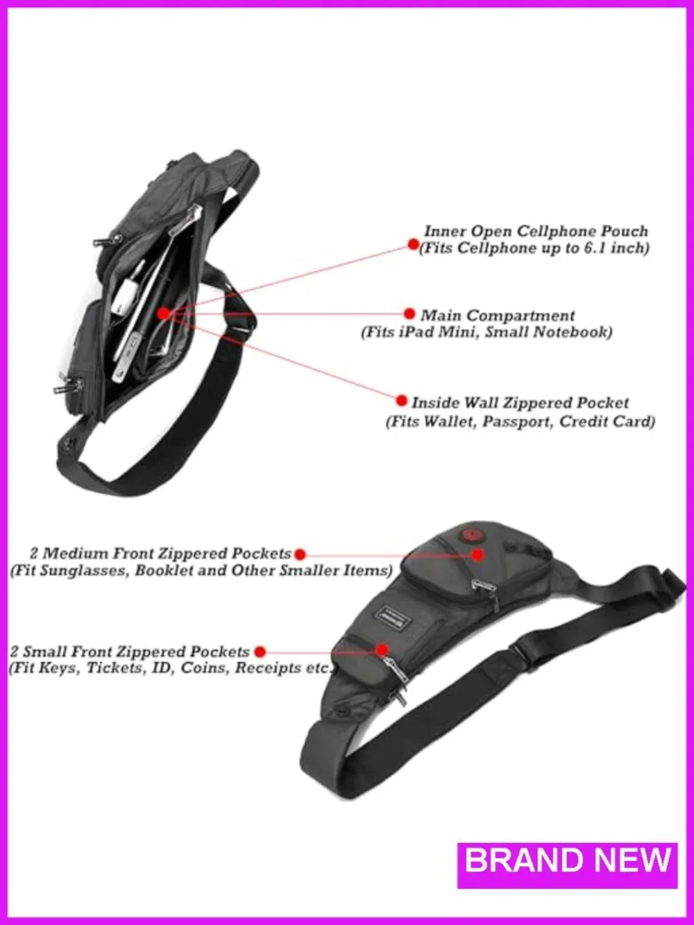 Nylon Sling Bag for Men Women Anti-Theft Crossbody Chest Shoulder Backpack